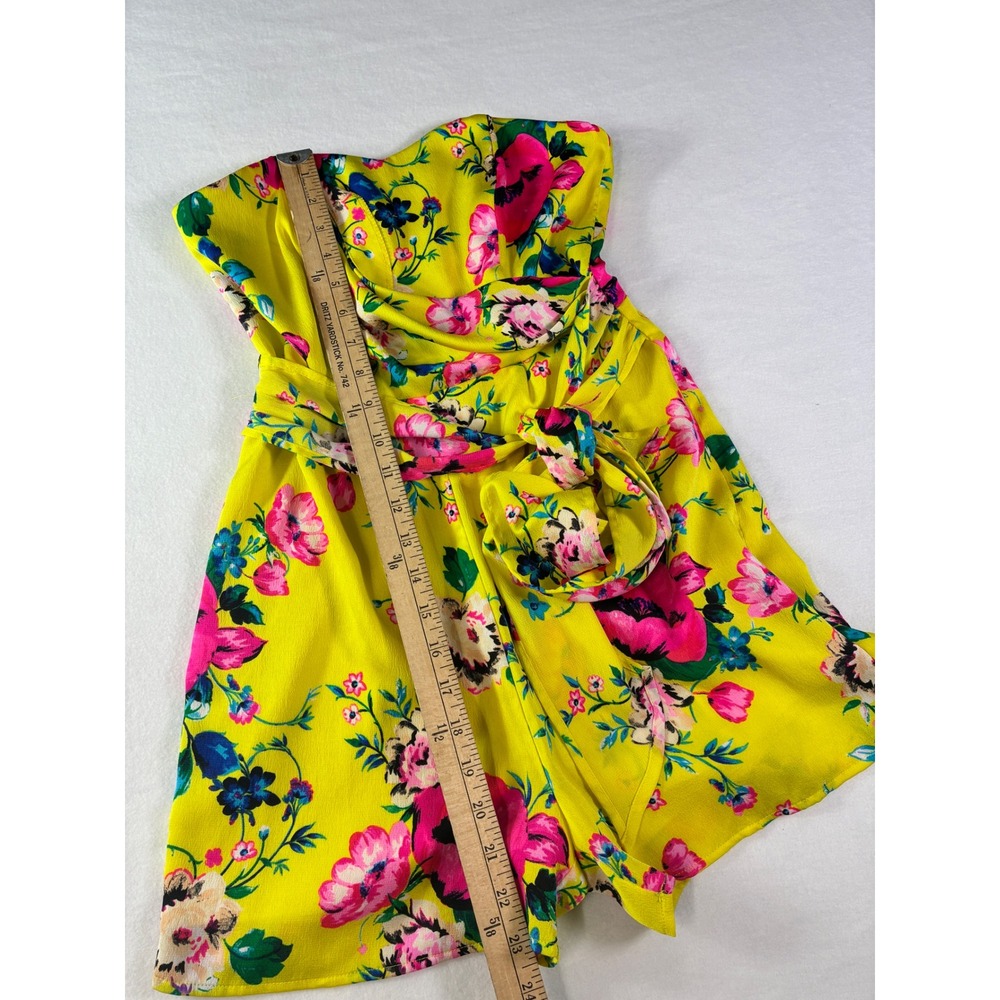 Express Bright Yellow Floral Strapless Romper Sweetheart Neckline Size 2 - Picture 5 of 13